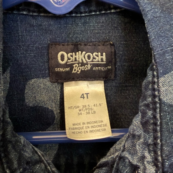 OshKosh B’gosh Denim Camo Button-Up Shirt – Size 4T - Picture 2 of 3